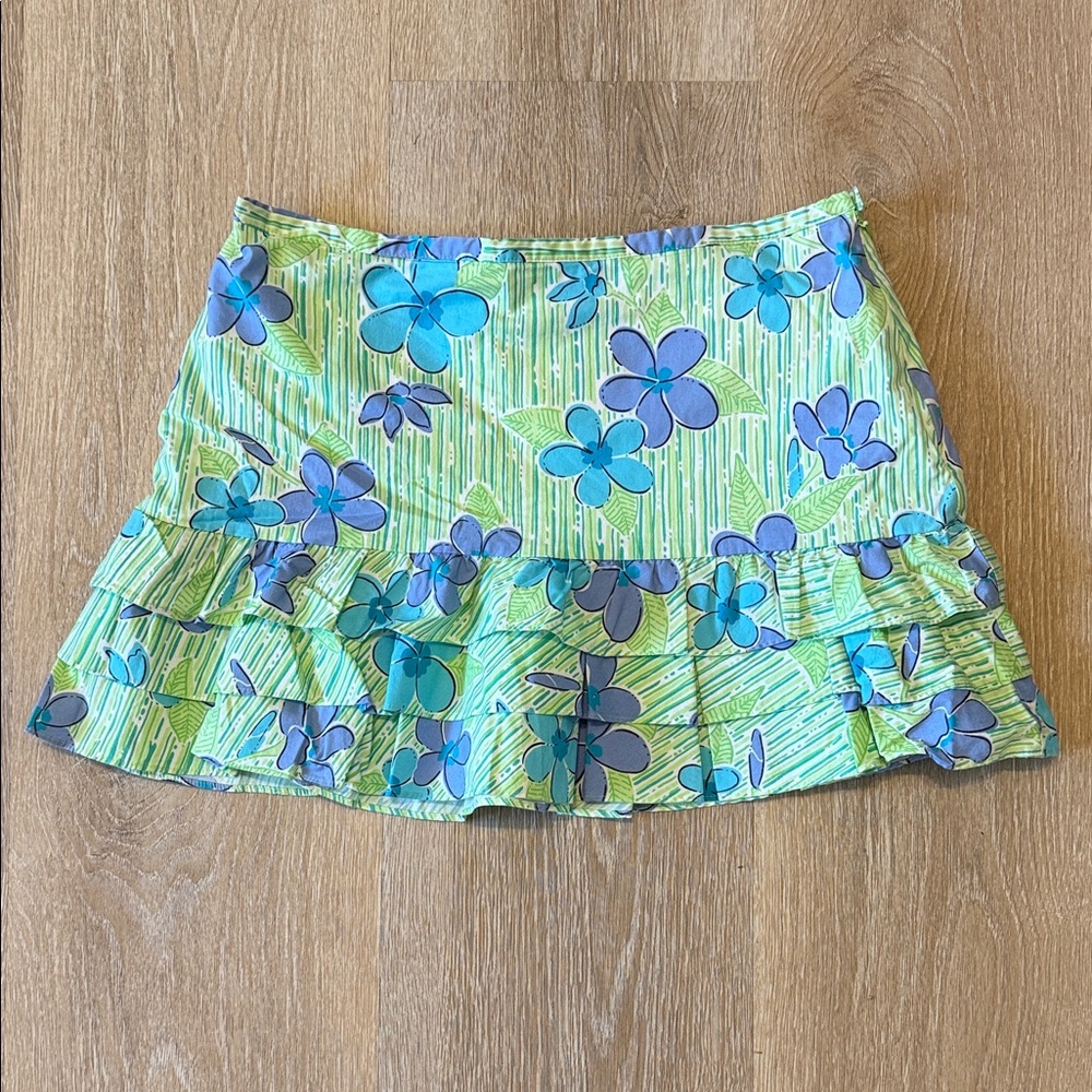 Lilly Pulitzer Vintage Early 2000’s Green and Blue Floral Mini Skirt